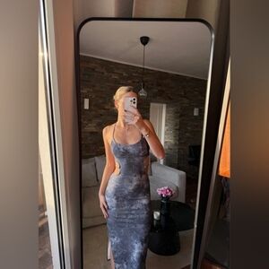 Elegant Gray Tie-Dye Women's Dress